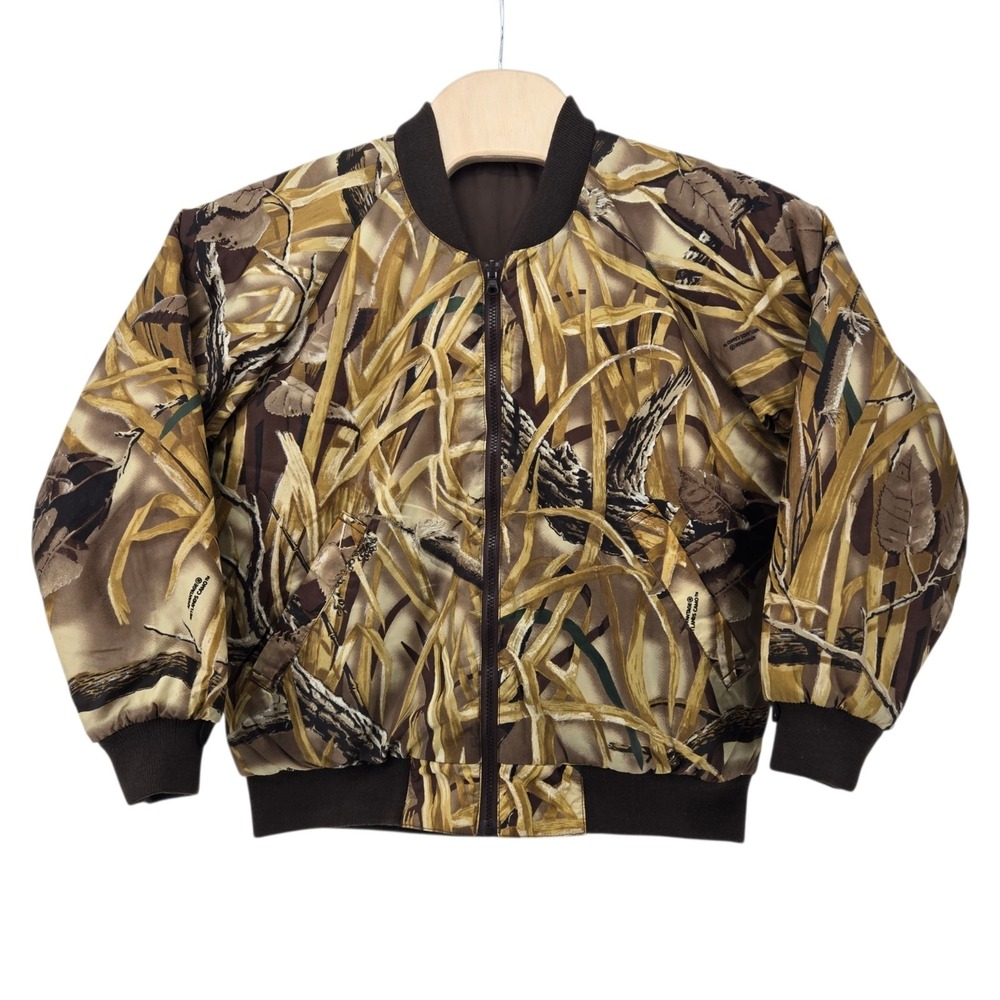 Vtg Cabelas Reversible Camo Jacket Coat Youth Kids XL Wetlands Bomber Nylon Hunt